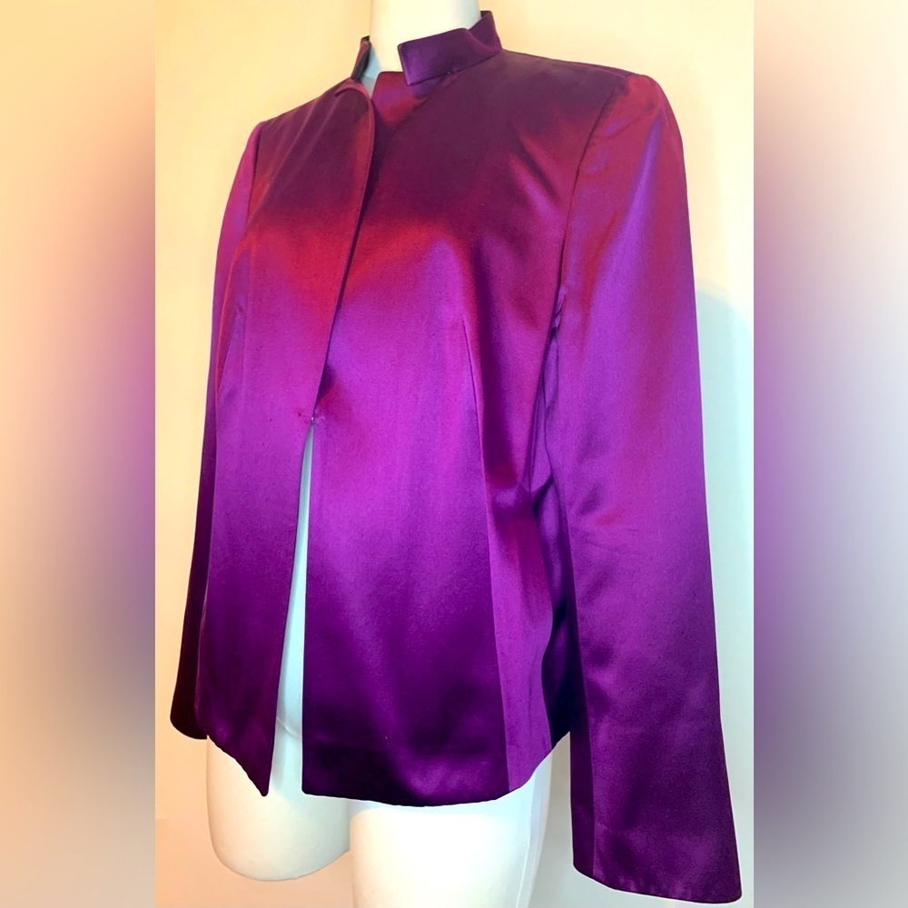 Akris Silk Amethyst Birdie Tuxedo Jacket/Blazer SZ US 12!